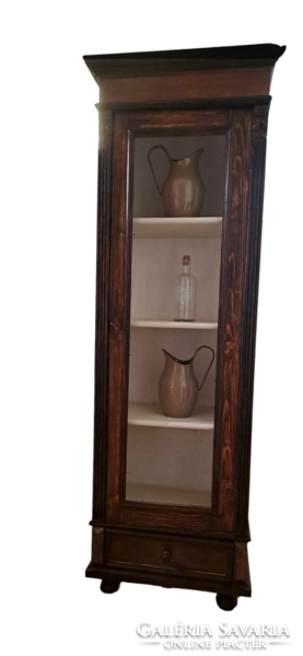 Pewter narrow storage display case with books, sideboard with cabinet shelves