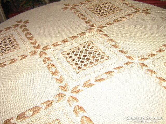 Beautiful huge crocheted edge embroidered azure woven needlework tablecloth
