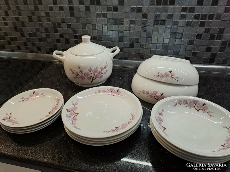 Retro lowland peach blossom porcelain tableware to replace a soup bowl and side dish plate