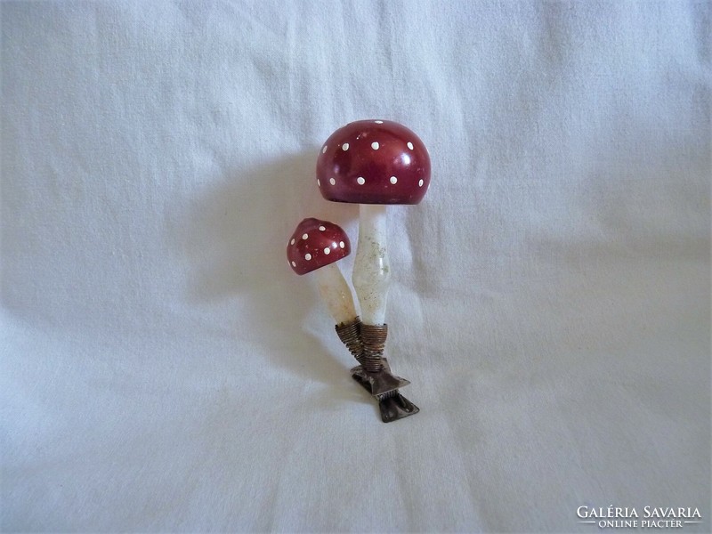 Old glass Christmas tree decoration - clip mushroom - with 