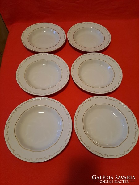 New, never used! 6 Pcs. Zsolnay gold feathered deep plate / soup plate