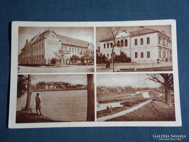 Postcard, George tapioca, mosaic details, school, council house, view 1950