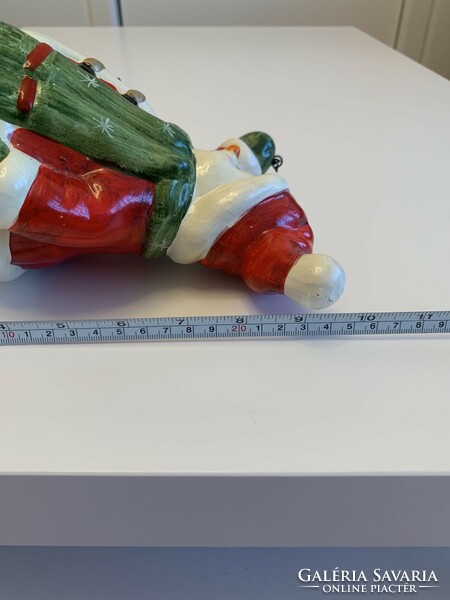 Új címkés nagy 26 cm magas kerámia fényes mázas karácsonyi hóember télapó figura mécses tartó
