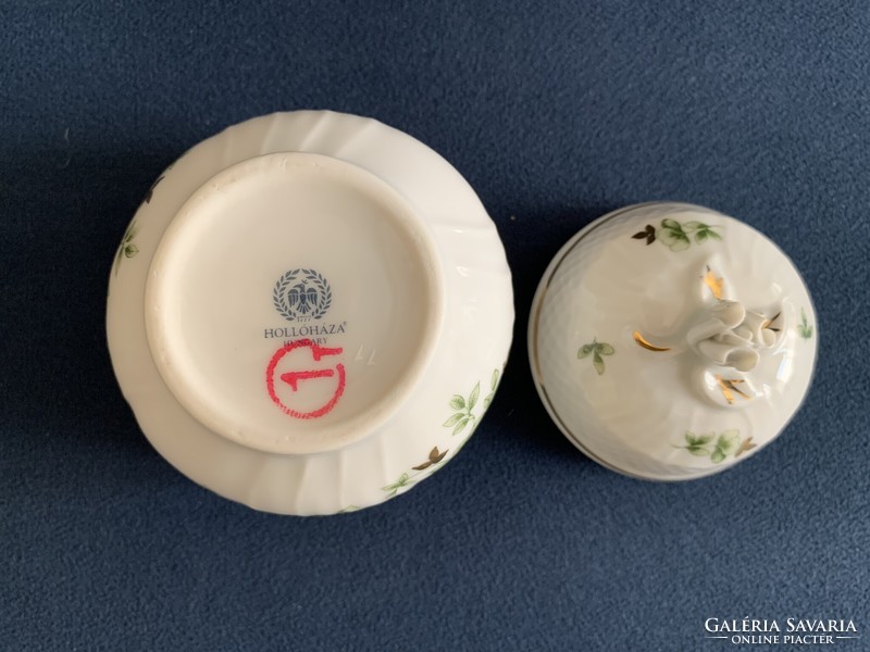 Hollóházi Erika mintás porcelán rózsafogós bonbonier cukortartó pótlásnak is jó