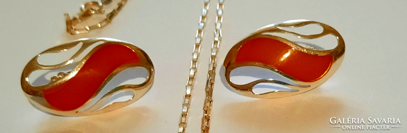 Silver, amber decorated set