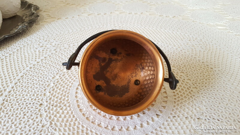 Old small copper cauldron, kettle, witch's cauldron, decoration