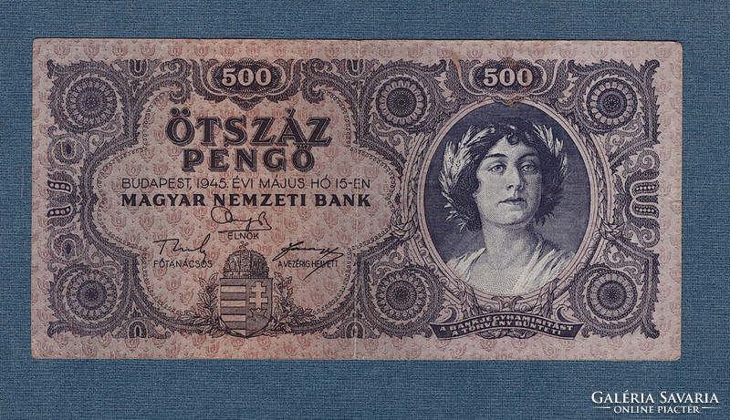 500 Pengő 1945 Korrigált hátlapi nyomólemezzel készült változat Orosz "П" javítva