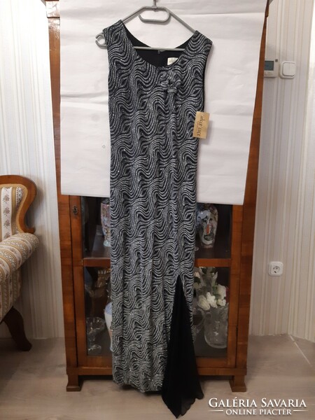 New, casual, lined, silver-black maxi dress, s