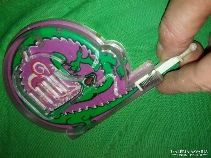 Régi mini kézi ügyességi játék tivoli FLIPPER- DRAGON ZOOÓNE sárkány barlang 14x 9cm a képek szerint