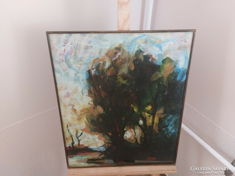 (K) Expresszív táj festmény 50x60 cm kerettel