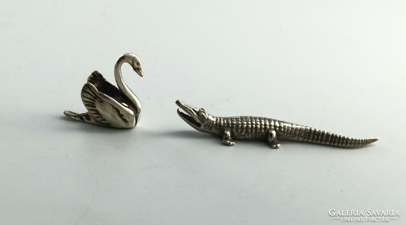 Silver ornaments, swan, crocodile, alligator