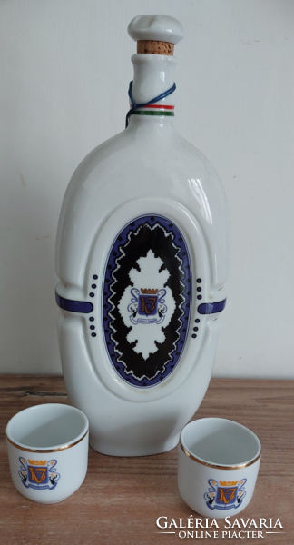 Hollóházi porcelain Várda Szatmár plum brandy bottle set (with 2 cups)