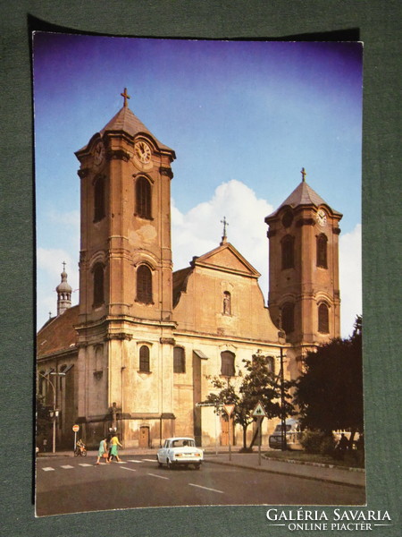 Képeslap,Postcard, Gyöngyös, Szent Bertalan templom, látkép részlet, 1970-80