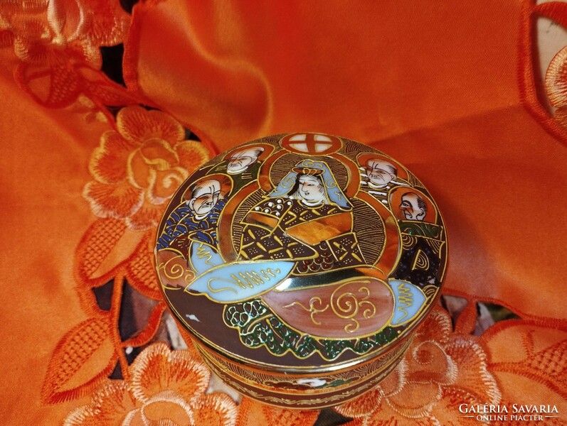 Gyönyörű antik japán Satsuma ékszertartó porcelán, szelence