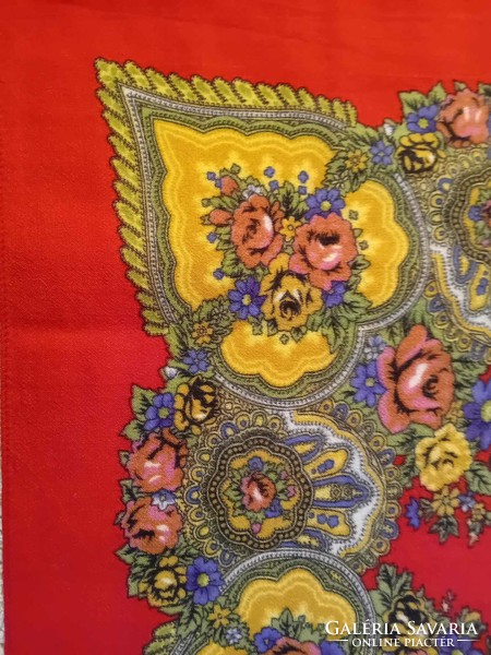 Red, pink, cashmere folk shawl, 78x75