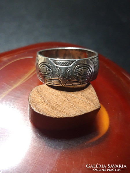 Egyedi, jelzett indián totem - motívumos ezüst gyűrű - 58- as méret