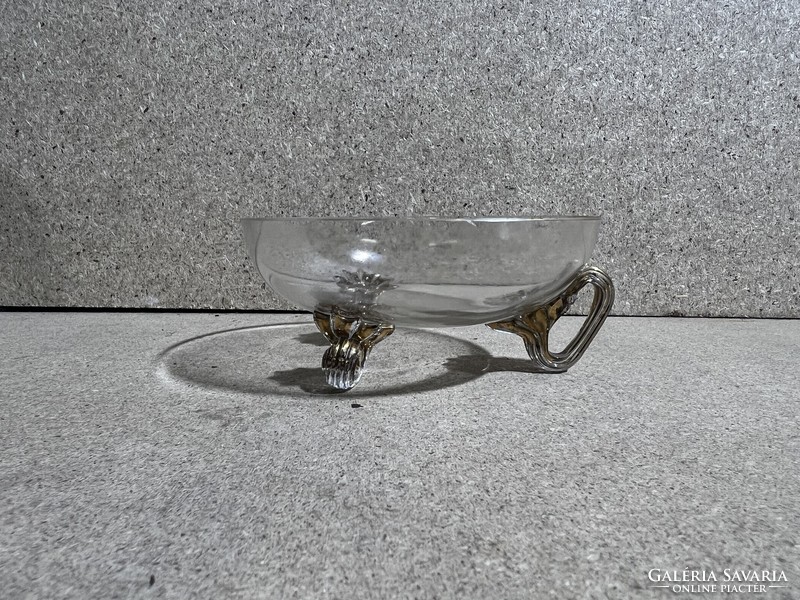 Szecessziós üveg fém asztalközép, kináló, 10 x 5 cm-es. 4017
