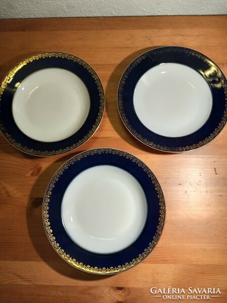 3 beautiful antique cobalt/gold deep plates 24.8 cm mz austria/altwien