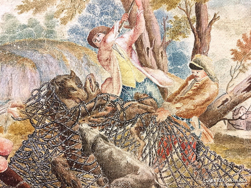 A painting of a hunting scene from the 1700s