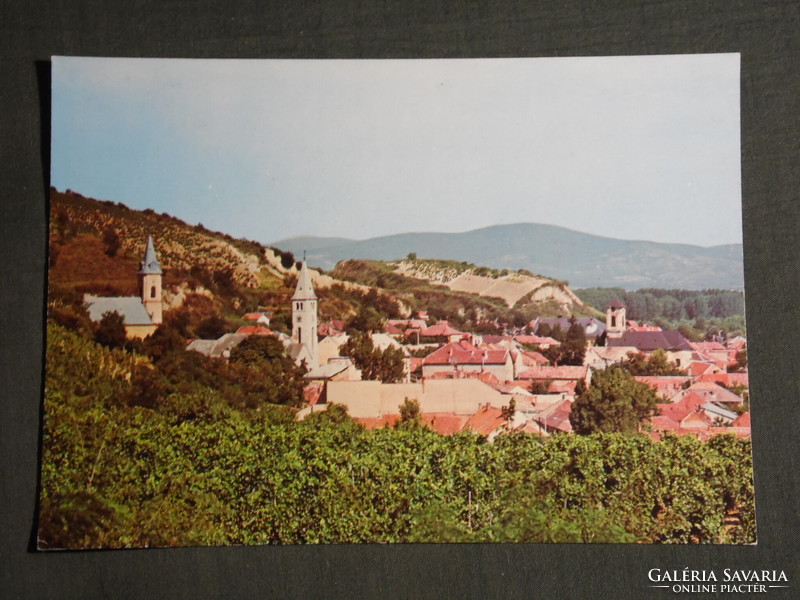 Postcard, tokaj, landscape detail, church, vineyard, 1970-80