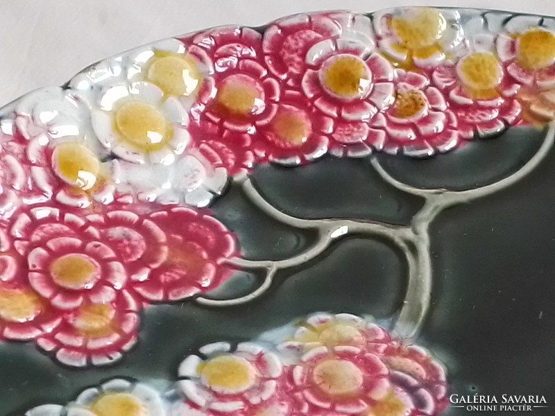 Antik régi szecessziós fajansz majolika mázas kerámia kistányér süteményes készlet 6 db virágminta