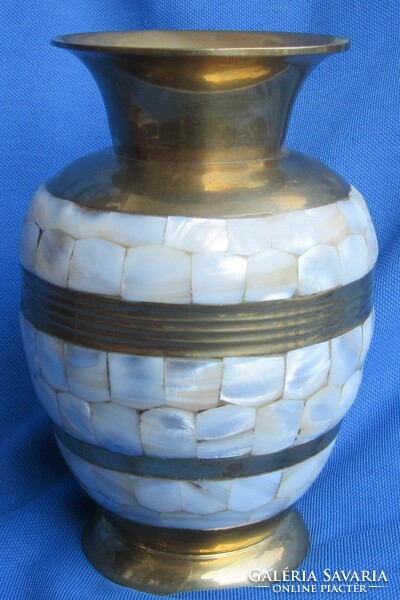 Copper vase with shell shell inlay, 15 cm high