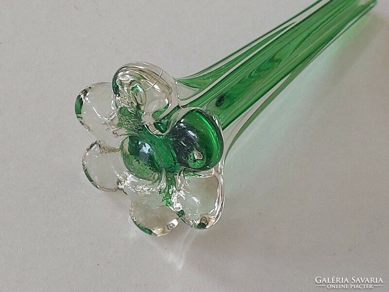 Old glass vase green small retro vase 15 cm