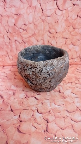 Amorphous black brown raku ceramic cup, oriental style decorative cup