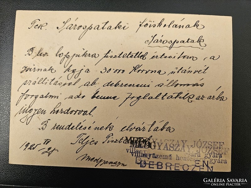 1925-ös 1000Korona levelezőlap Debreczen