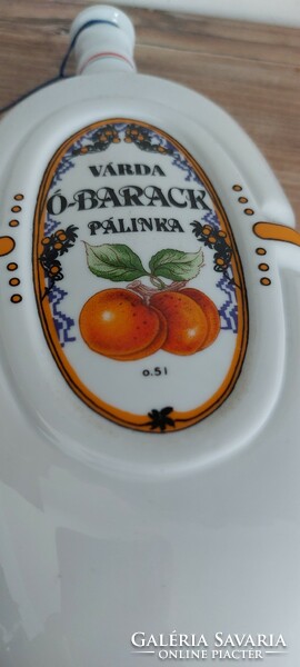 Hollóházi porcelain Várda old peach brandy flask set (with 2 cups)