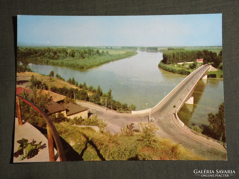 Postcard, Tokaj, landscape detail, vineyard hill, Bodrog - Tisza estuary, bridge, 1970-80