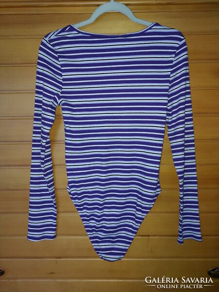 Purple striped ribbed cotton bodysuit. Size L, new, with tags.
