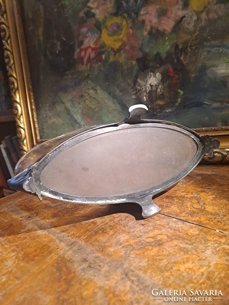 Antique silver-plated pewter with glass insert
