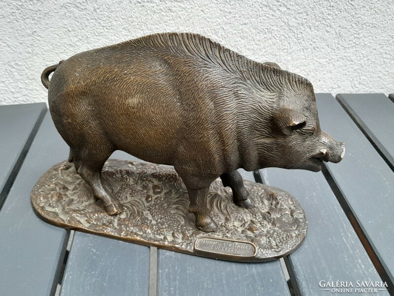 HUF 1 rare metal industry and briquetting company. Budapest bronze wild boar statue extremely detailed