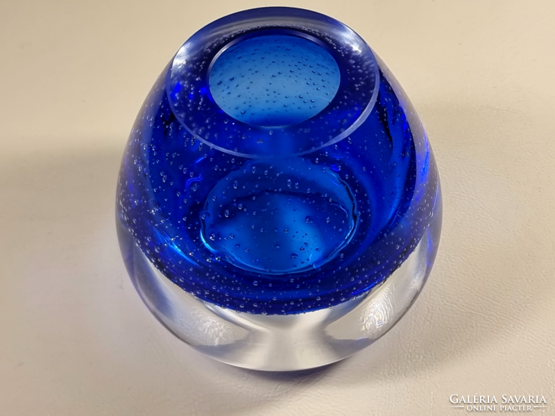 *KÉZI FÚJÁSÚ KÉK MŰVÉSZETI ÜVEG KRISTÁLY﻿  ﻿Crystal Art Associates Cobalt Blue átlátszó  mécsestartó