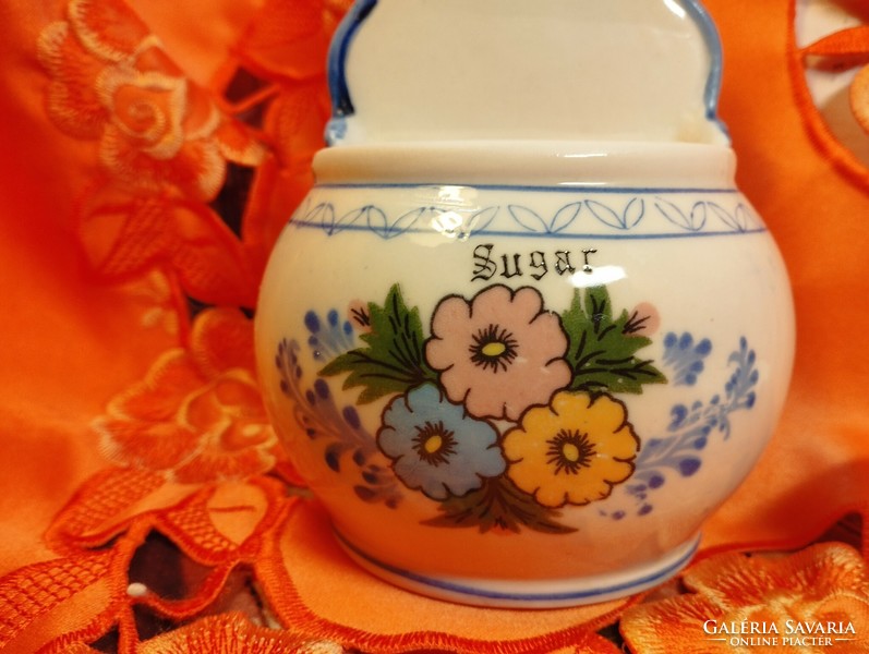 Porcelain sugar bowl, polka dots, bows, flowers