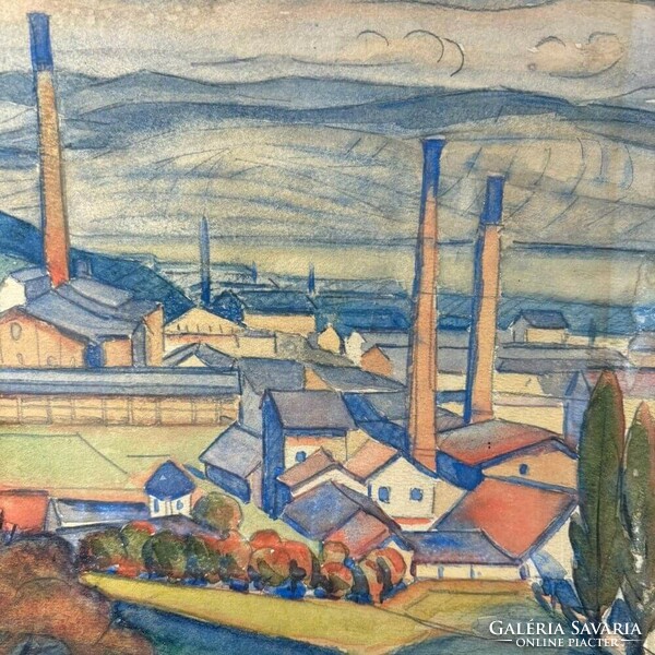 Raidl Antal - Észak Budapesti gyárak - 1924 - akvarell -