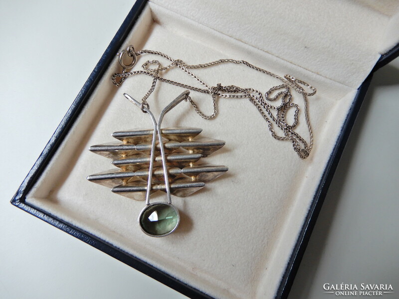 Old modernist silver necklace with tourmaline stone