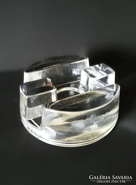 Vintage, thick, heavy ice glass candle holder/ tea warmer