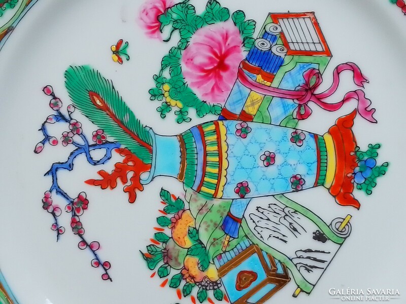 Kézi zománc festésű kínai Jingdezhen porcelán tányér tál kínai jelenetes 21 cm