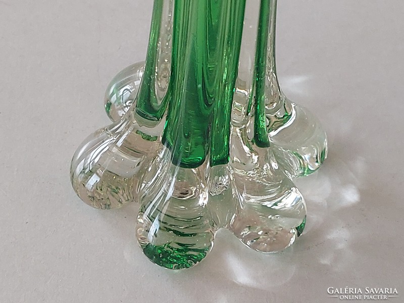Old glass vase green small retro vase 15 cm