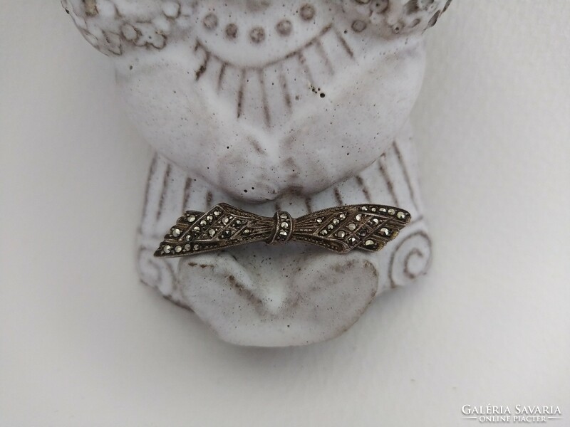 Antique marcasite stone bow brooch