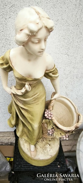 A huge, rare majolica offering, table center lady with frame 56.5 cm! Royal Duke? Art Nouveau