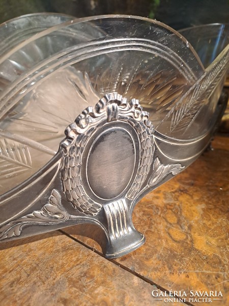 Antique silver-plated pewter with glass insert