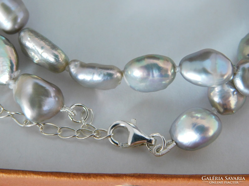 Pearl necklace silver 925 with adjustable clasp, keshi pearls