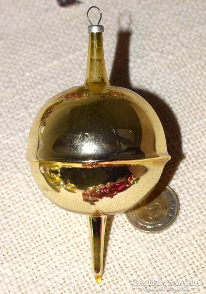 2 darab régi egyforma üveg karácsonyfadísz    arany színű búgócsiga   - 10 és 11cm