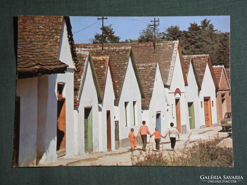 Képeslap,Postcard, Villánykövesd, pincesor részlet, 1970-80