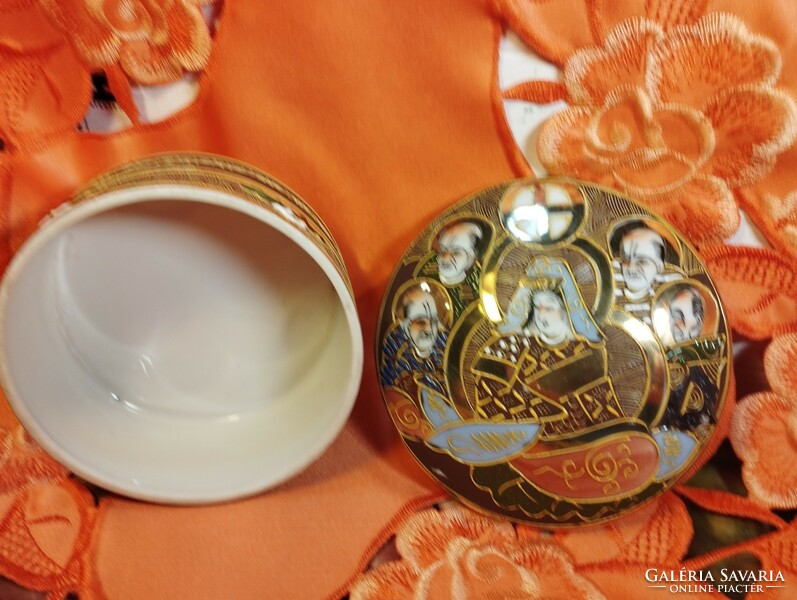 Gyönyörű antik japán Satsuma ékszertartó porcelán, szelence