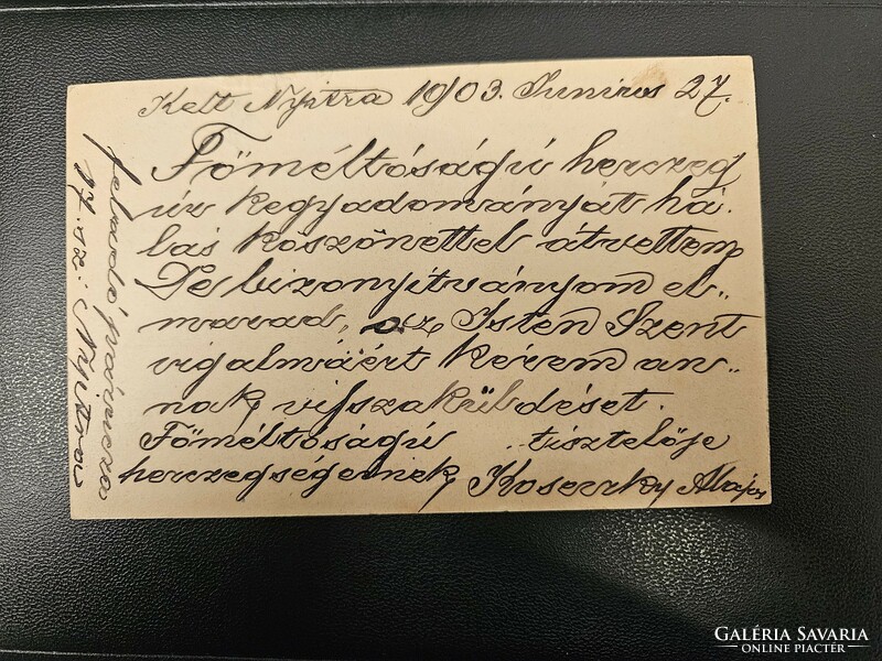 1903-as Díjjegyes Levelezőlap Nyitra-Kismarton-Léka
