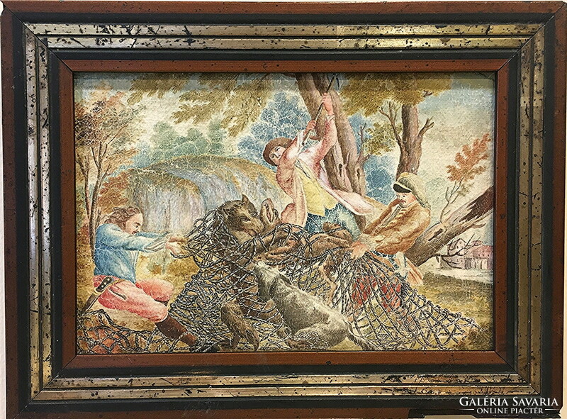A painting of a hunting scene from the 1700s